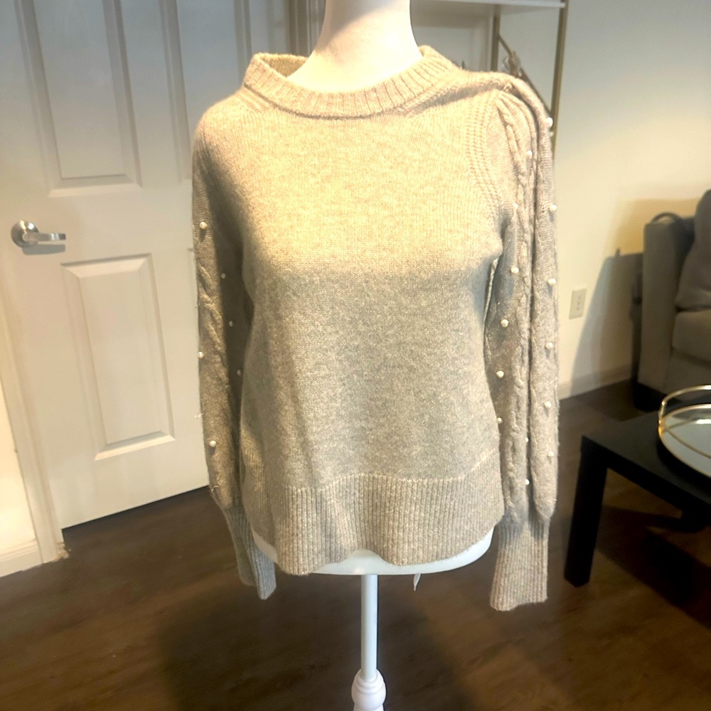 Design History Cream Sweater with Pearl Accents